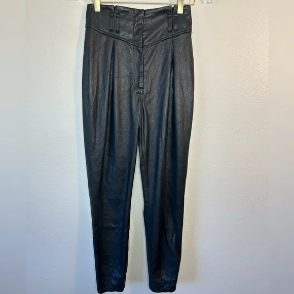 FOR LOVE & LEMONS DILLON HIGH WAIST FAUX LEATHER TROUSER PANT BLACK SIZE XS - Picture 3 of 16